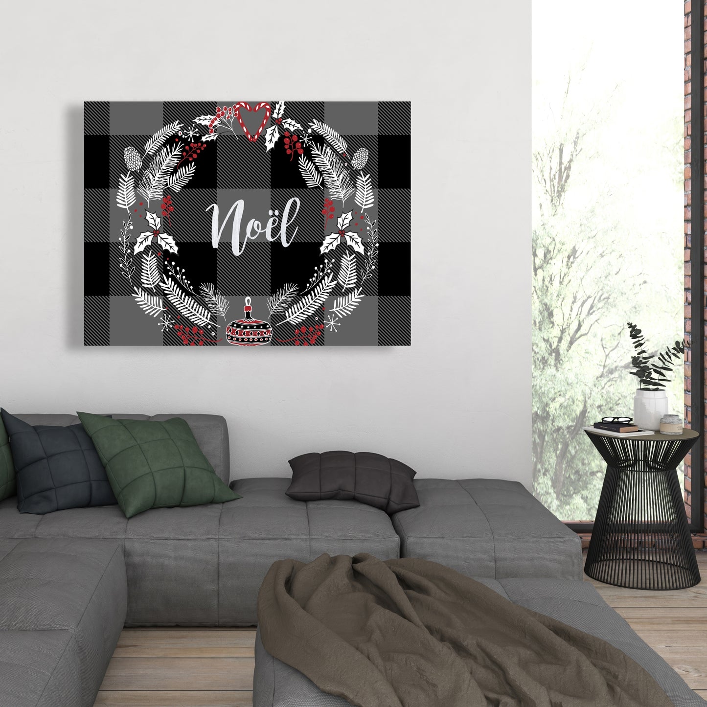 Couronne de Noël grise sur toile | Décoration murale pour cuisine