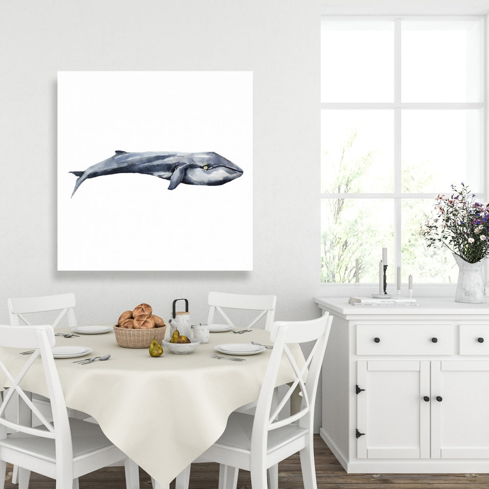 Watercolor Whale Canvas - Blue Bedroom Decor | Aquatic Art