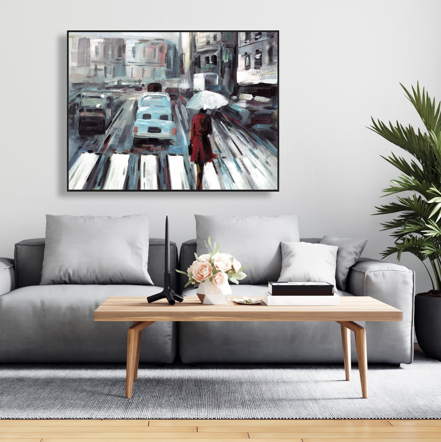 Passage piéton abstrait - Toile encadrée bleue pour décoration d'intérieur