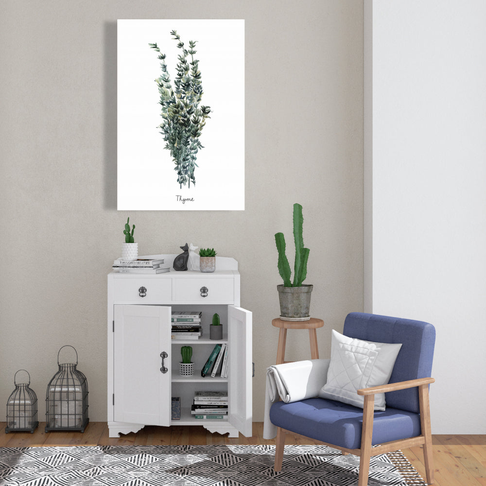 Toile « Feuilles de thym » | Décoration murale de cuisine blanche