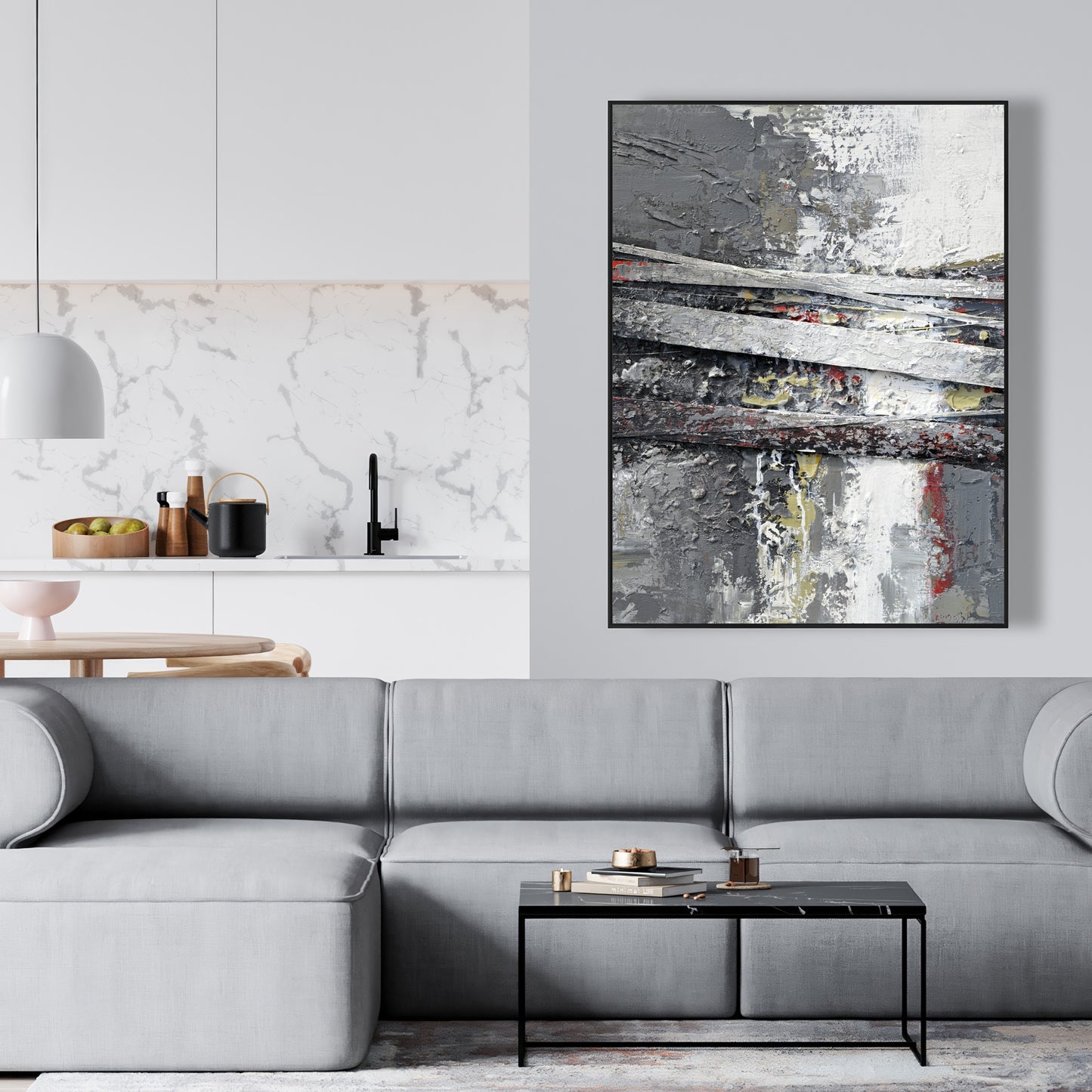 Toile blanche industrielle à formes | Décor à rayures abstraites texturées