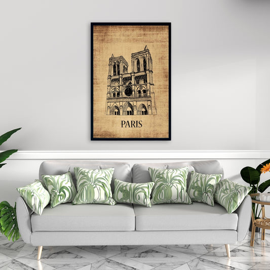 Notre Dame Paris Illustration | Brown Typo & Symbols Canvas