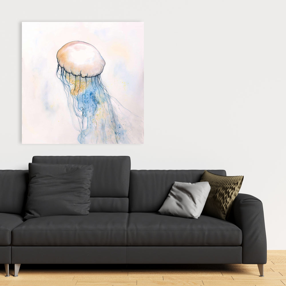 Watercolor Jellyfish Canvas | Blue Marine Home Decor Art