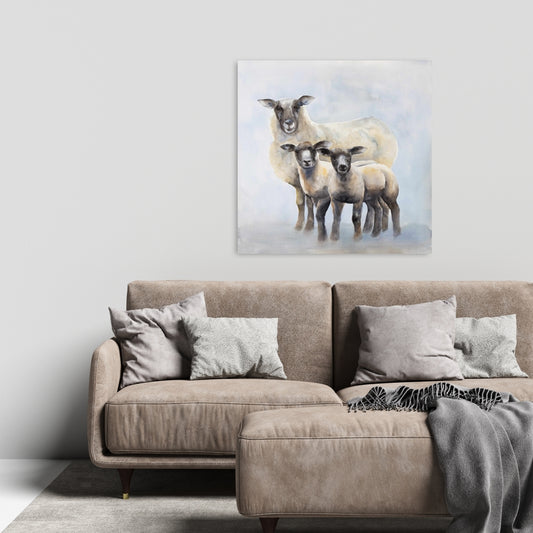 Blue Sheep Family Canvas - Farm Animal Bedroom Decor