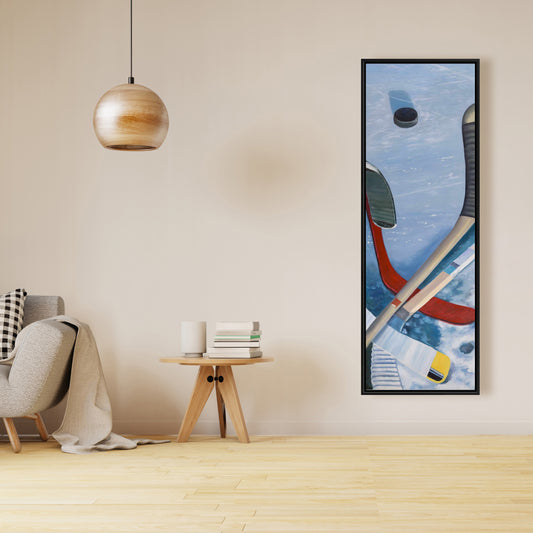 Hockey Sticks on Ice Canvas | Blue Sports Home Decor Art