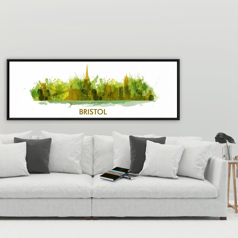 Paint Splash Silhouette of Bristol | Retro Bedroom Canvas Decor