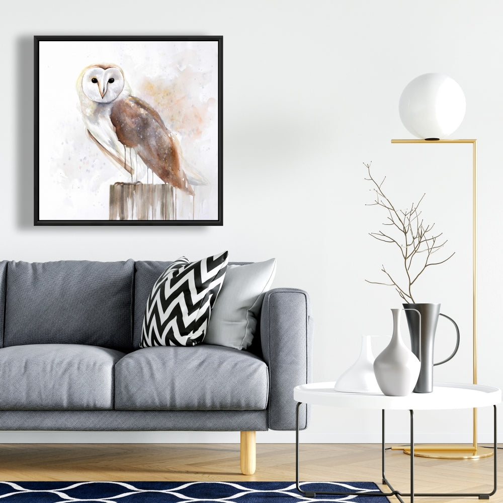 Toile Chouette effraie – Décoration de chambre rustique | Art d'oiseau encadré