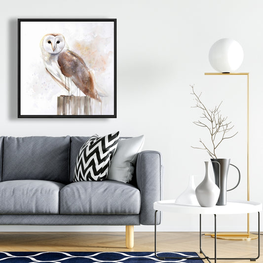 Toile Chouette effraie – Décoration de chambre rustique | Art d'oiseau encadré