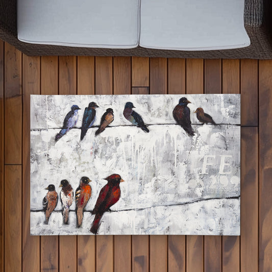 Colorful Birds on Branches - Red Animals Outdoor Area Rug