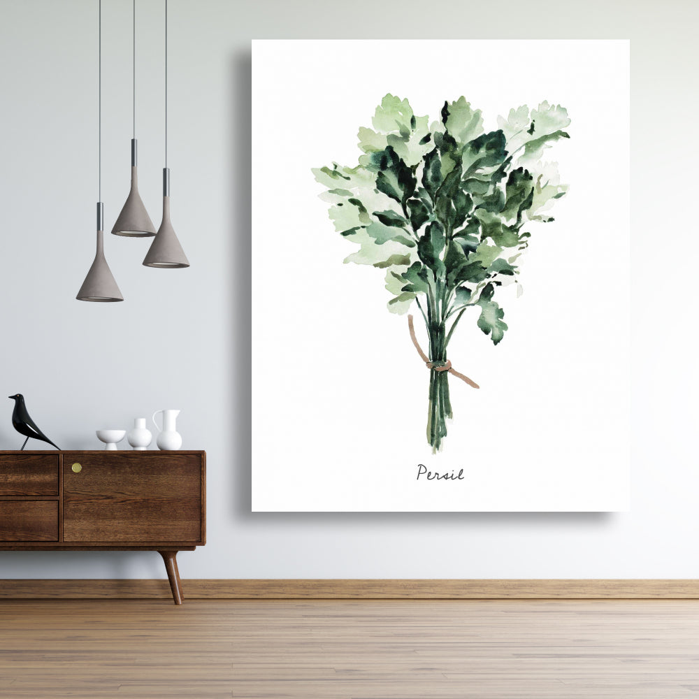 Toile blanche gastronomique – Bouquet de Persil attaché | Décoration d'intérieur