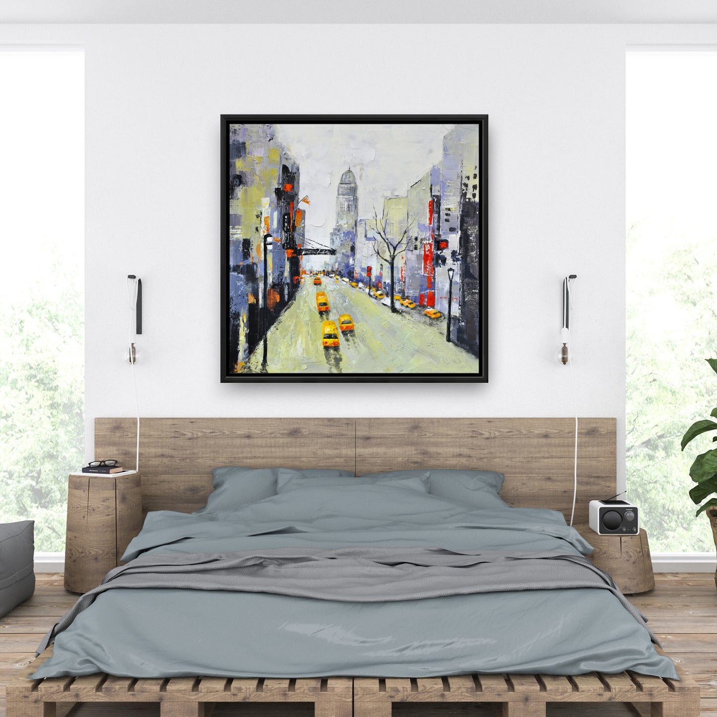 Toile Gray Street - Accents jaunes et rouges | Décoration contemporaine