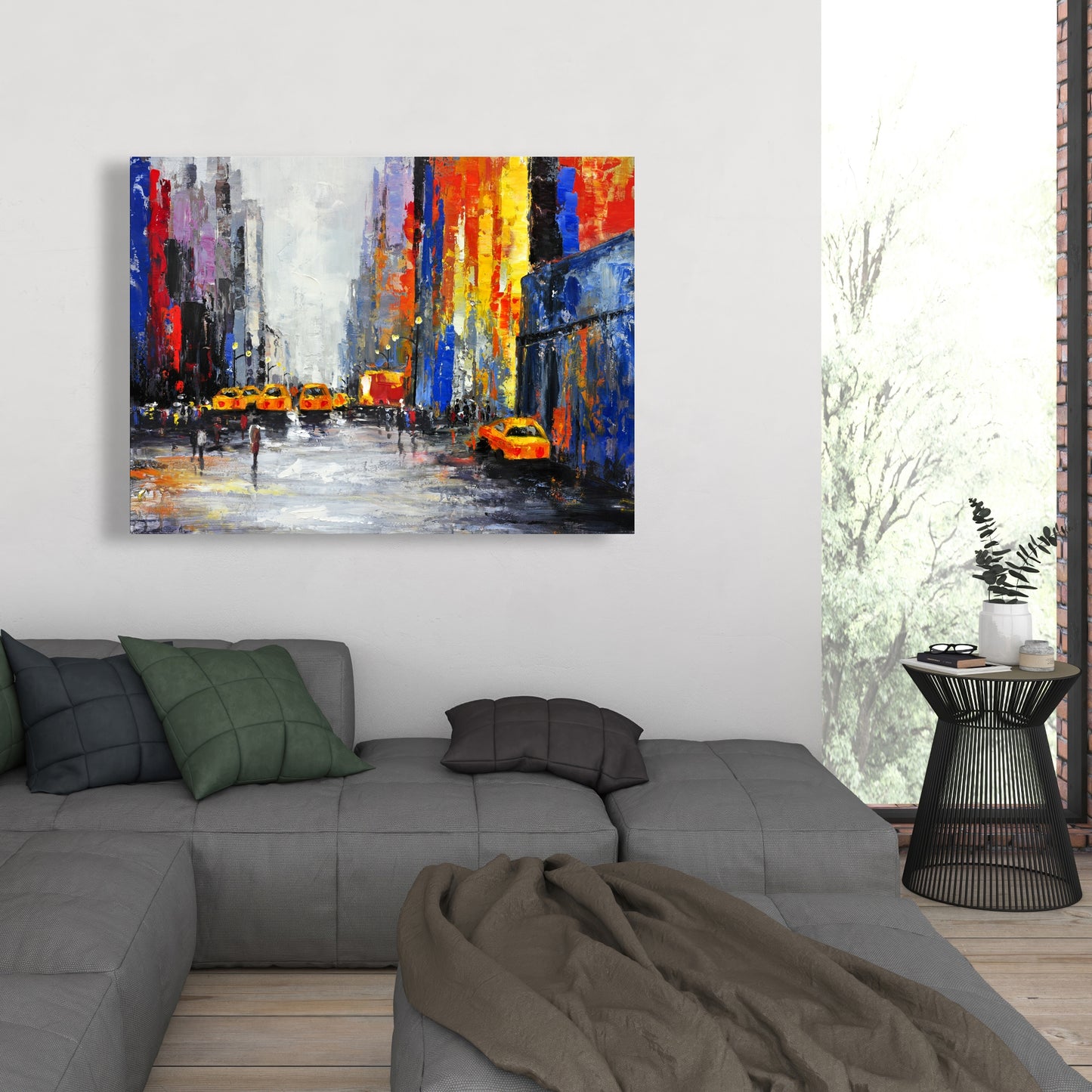 Color Spotted Street with Taxis Canvas | Building Cities Blue