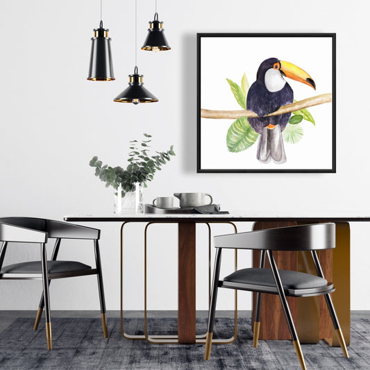 Toile botanique Toucan exotique | Décoration murale encadrée