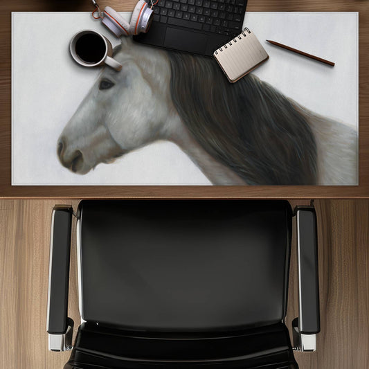 Winter Horse Desk Mat | White Farm Animals Home Decor