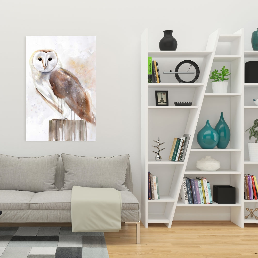 Toile rustique représentant une chouette effraie | Décoration murale