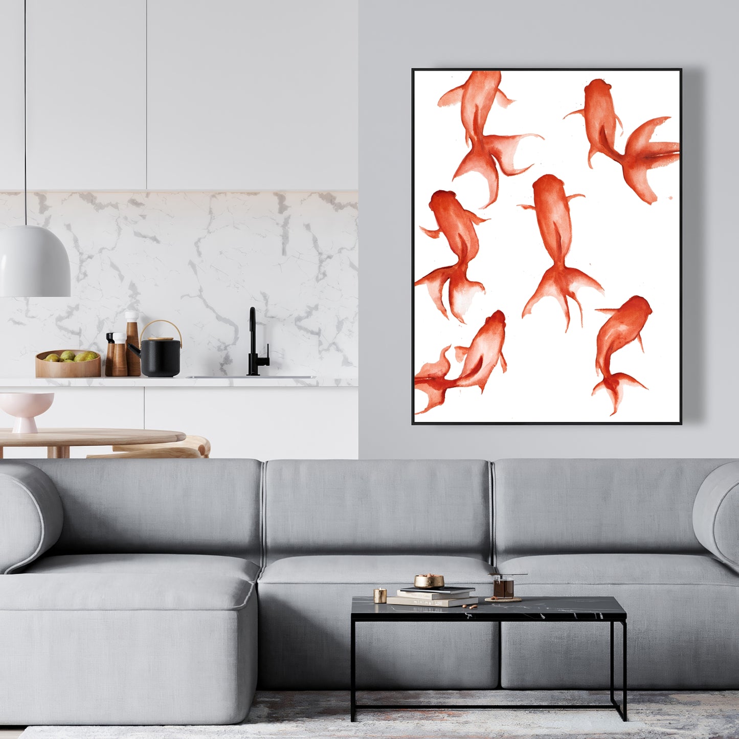 Toile de chambre asiatique Petits poissons rouges | Décoration d'intérieur