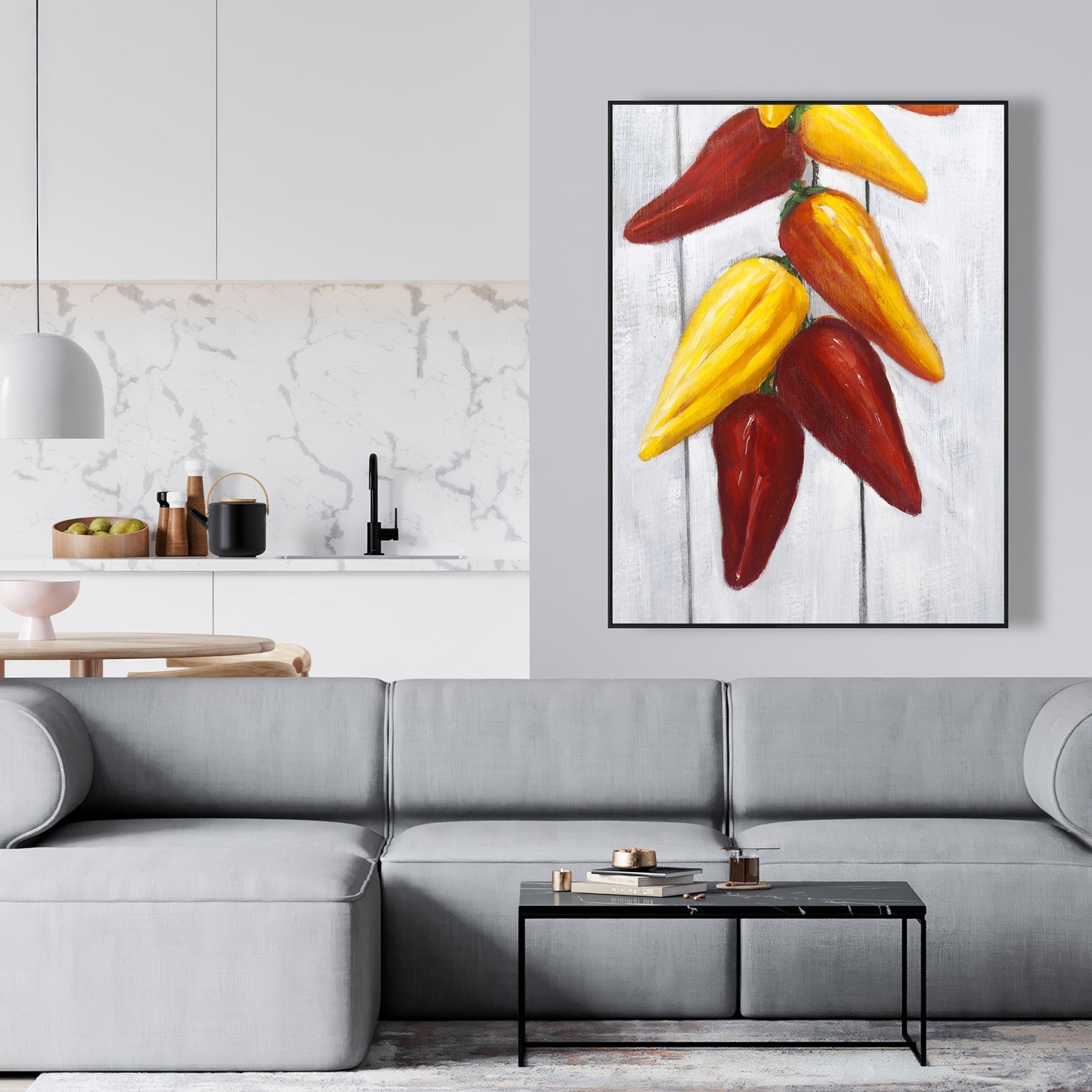 Rope of Chili Peppers Canvas - Vibrant Kitchen Wall Decor