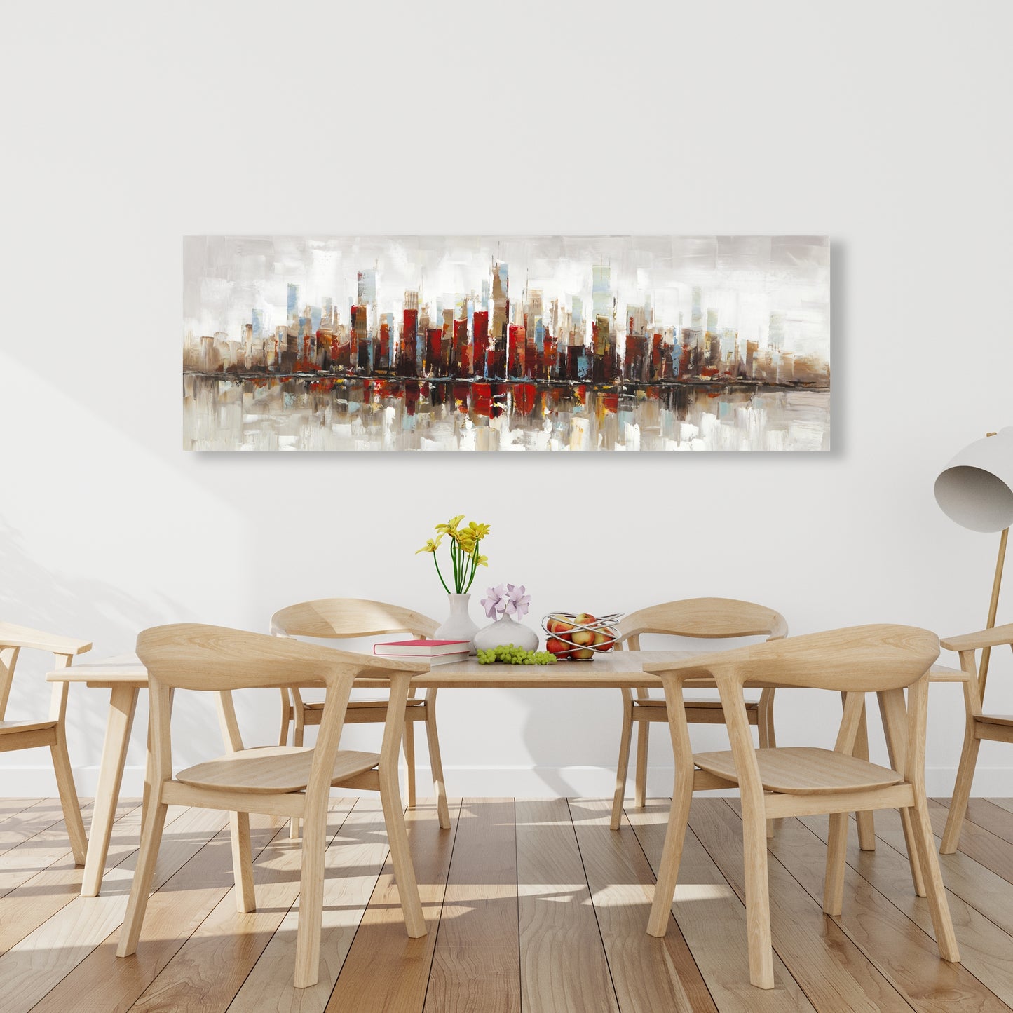 Toile abstraite de gratte-ciels colorés | Décoration de chambre bleue