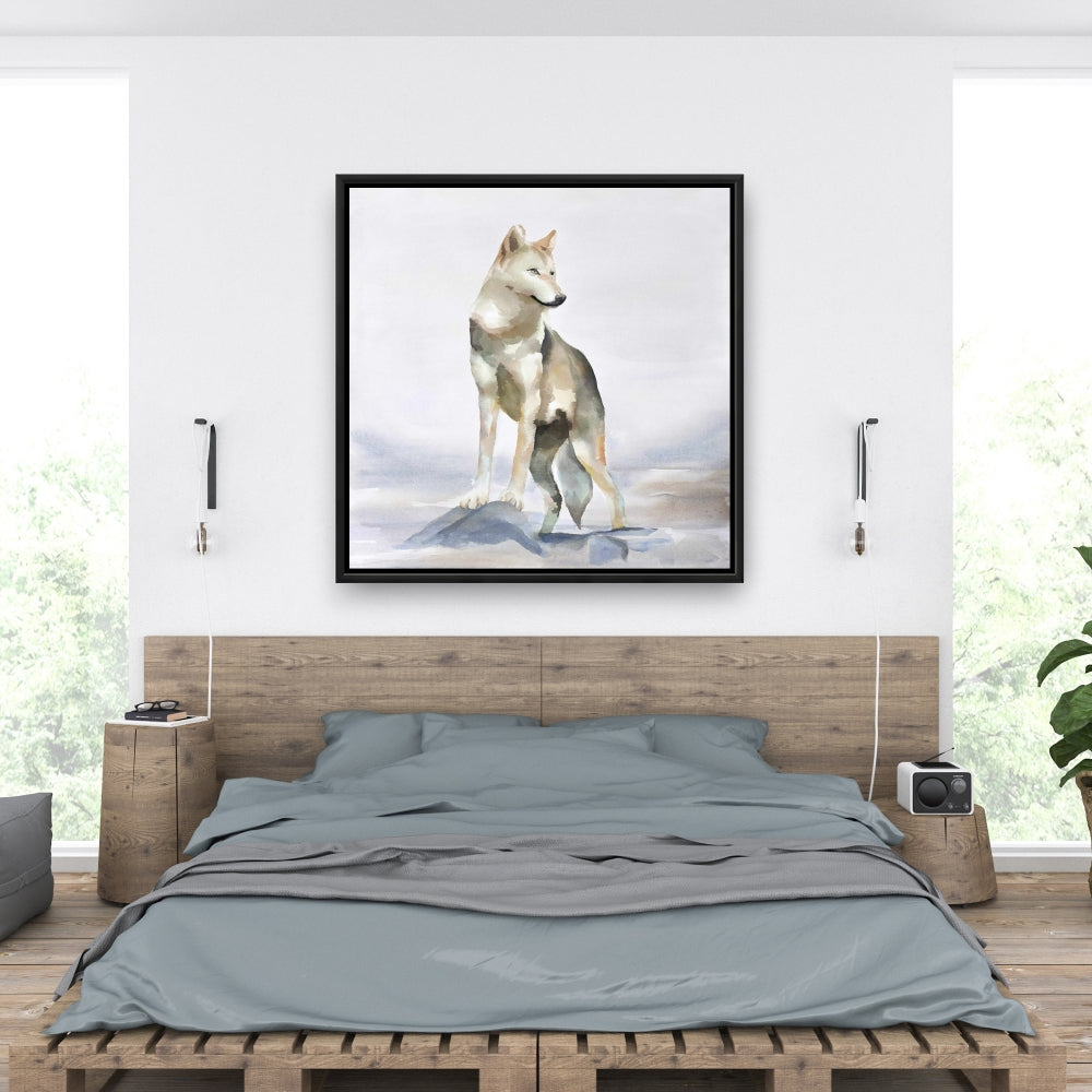 Toile de loup – Art encadré de montagne rustique pour la décoration intérieure