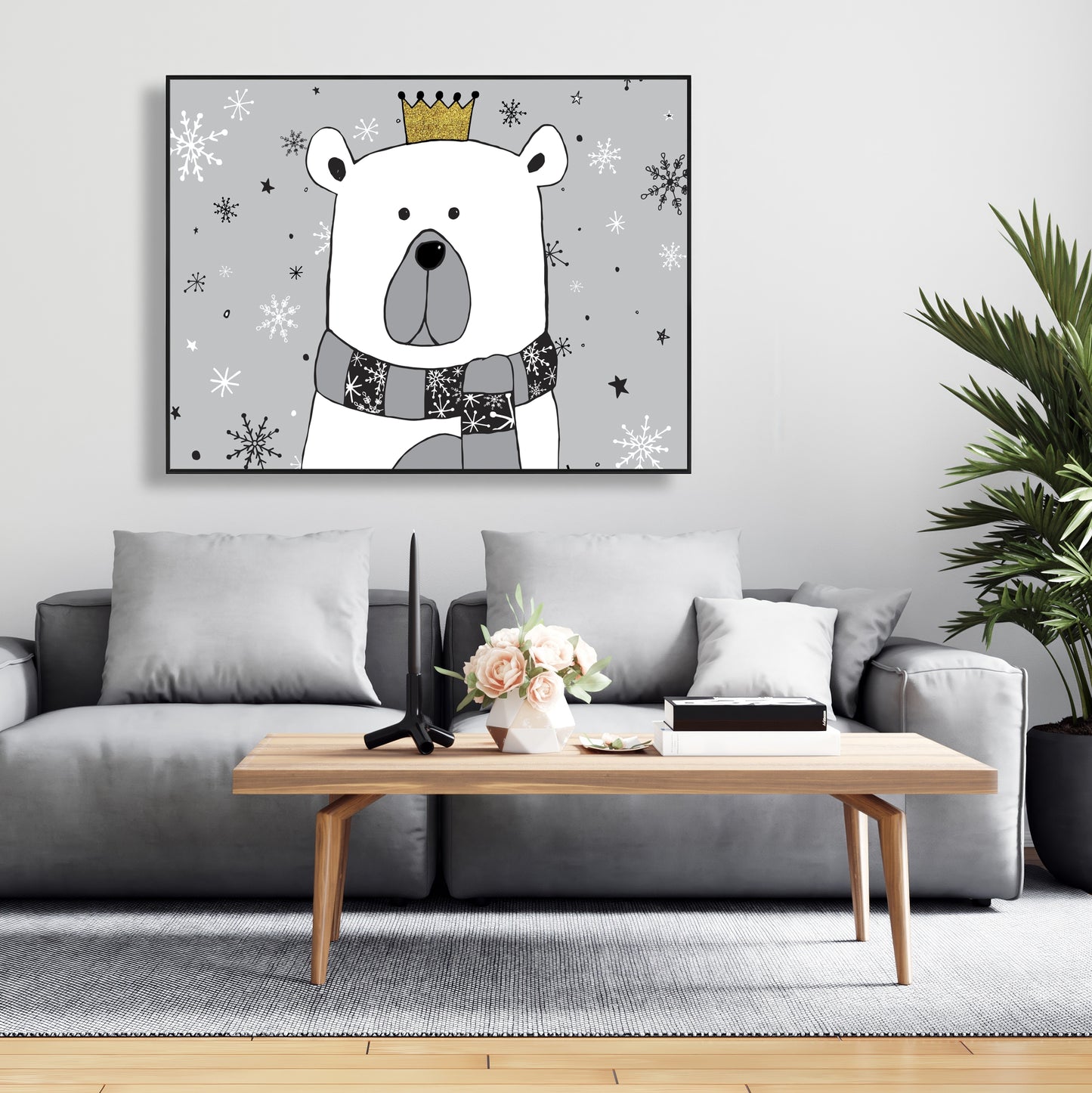 Magnifique toile encadrée grise « Ours » | Décoration murale pour salon