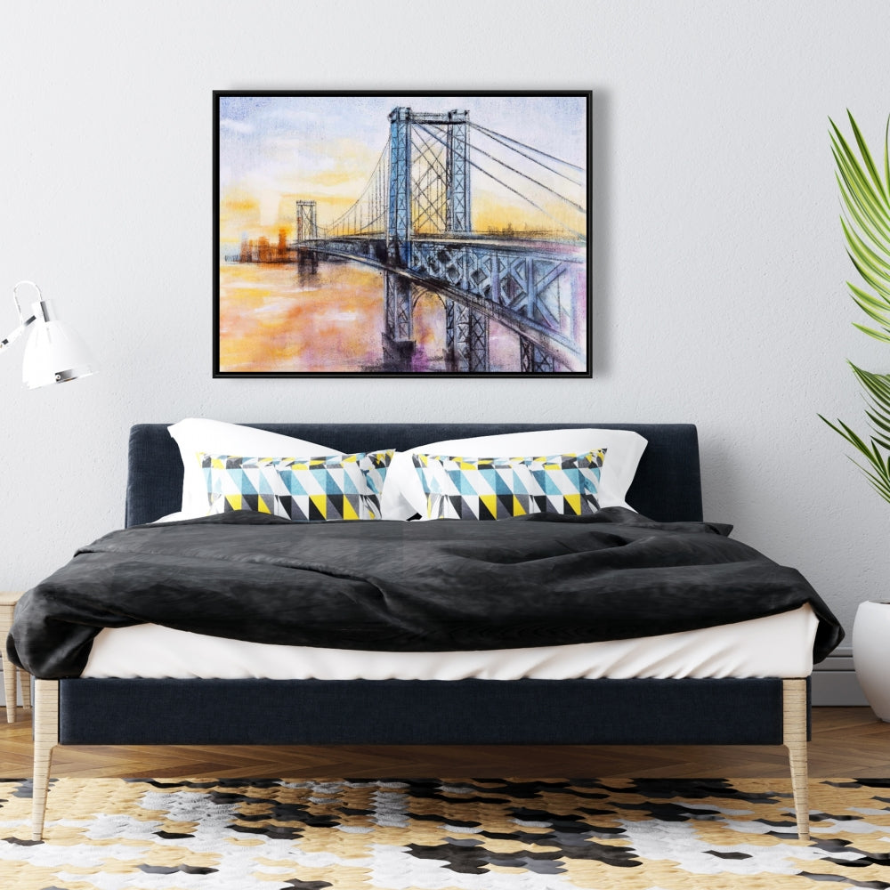 Toile encadrée abstraite représentant le pont de Brooklyn - Décoration murale pour chambre à coucher