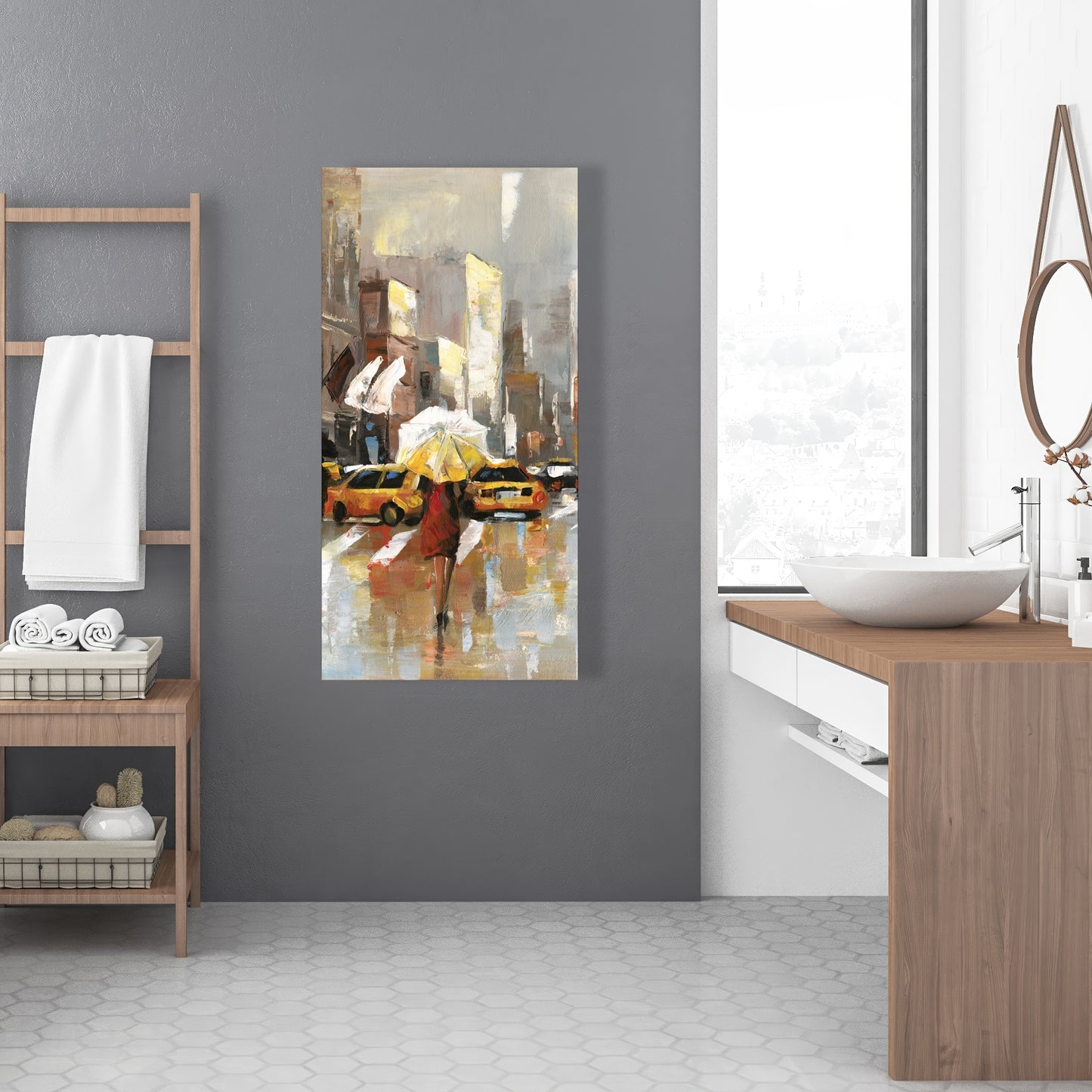 Toile contemporaine pour chambre à coucher | Œuvre d'art « Personnes avec parapluies »