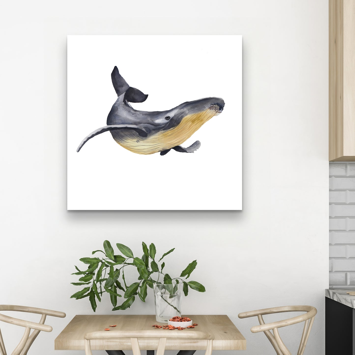 Watercolor Blue Whale Canvas - Gray Aquatic Animal Decor