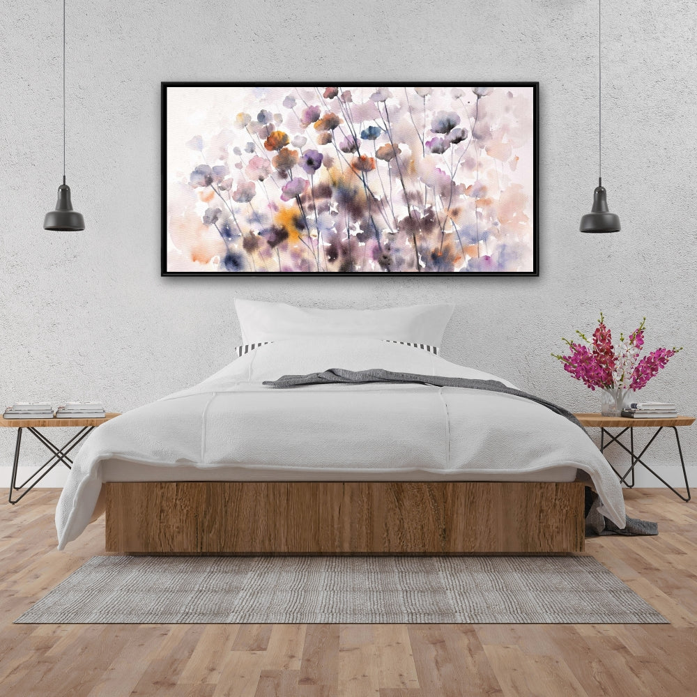Toile encadrée Fleurs sauvages - Décoration de chambre florale romantique