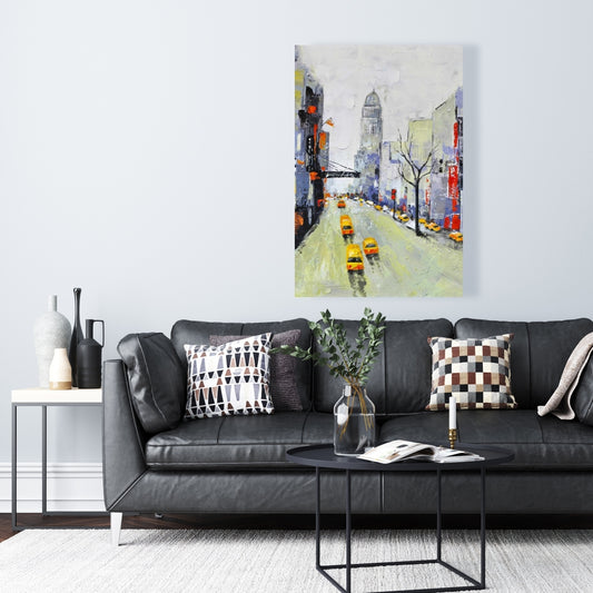 Gray Street Canvas | Yellow & Red Accents | Cities Blue Decor