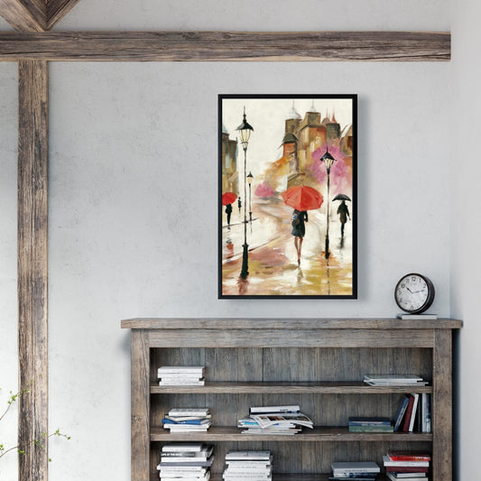 Toile encadrée « Passants sous parapluies » | Décoration d'intérieur moderne