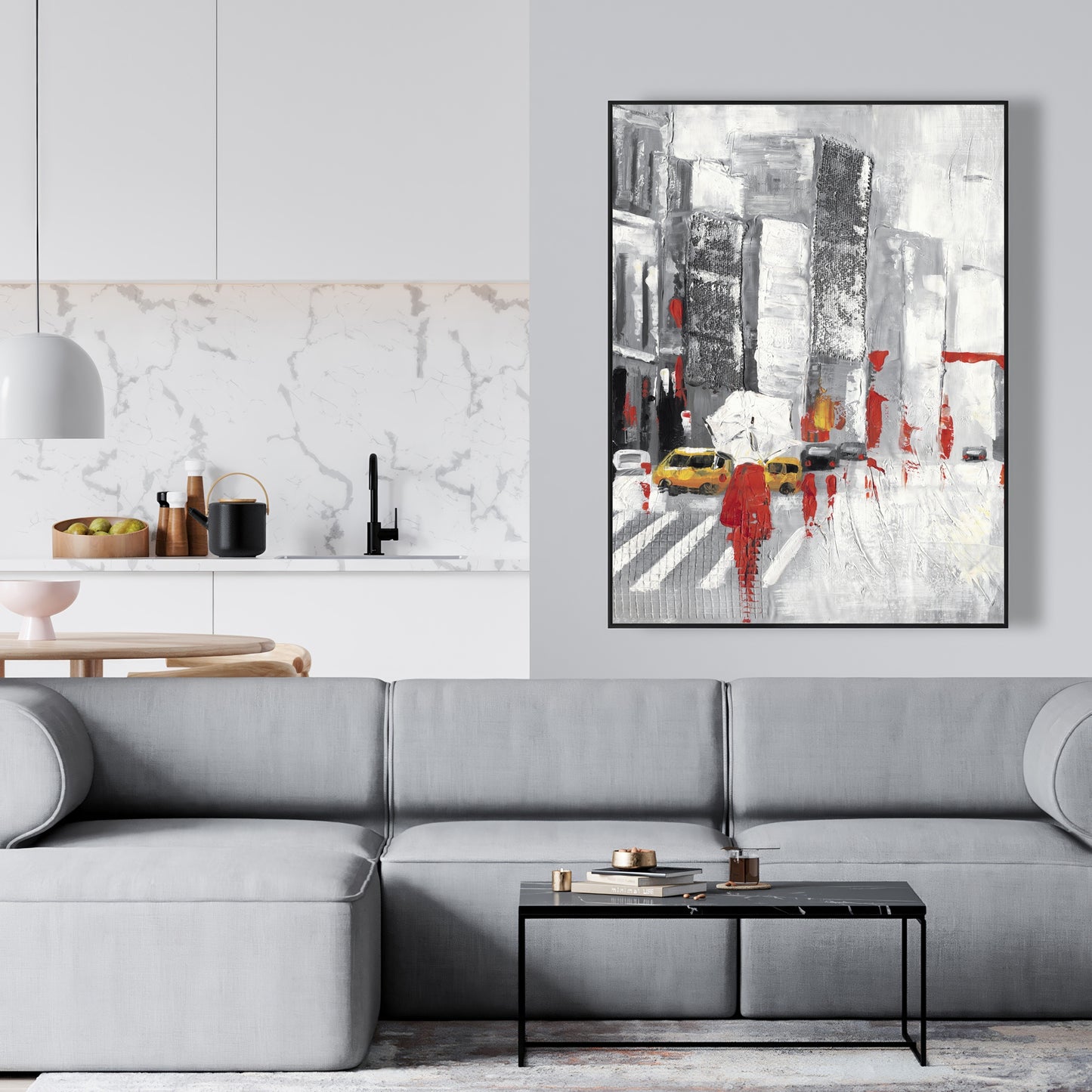 Rue urbaine nuageuse abstraite | Toile encadrée « Villes grises »