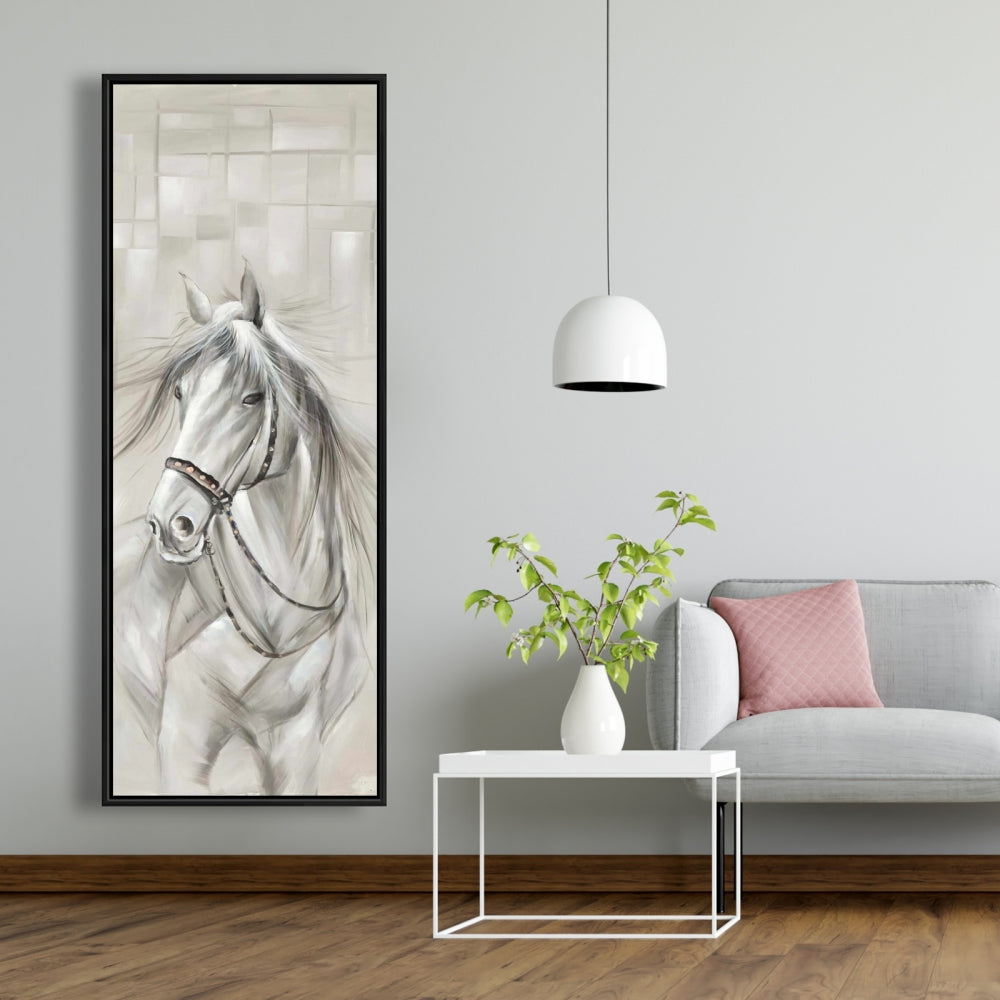 Worthy White Horse Canvas | Industrial Frame | Home Decor