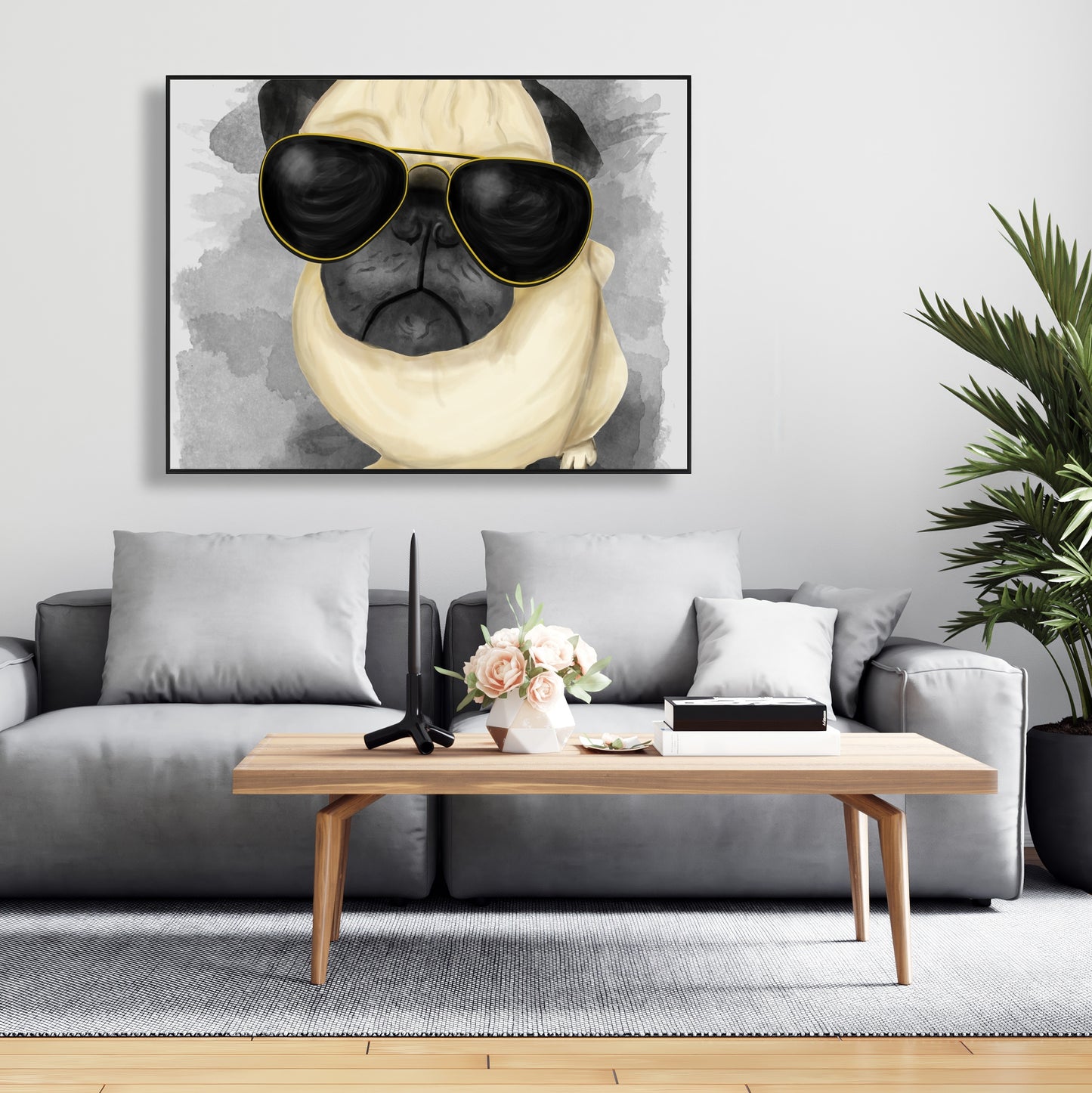 Pug with Style Framed Canvas - Cute Pet Home Decor Artwork