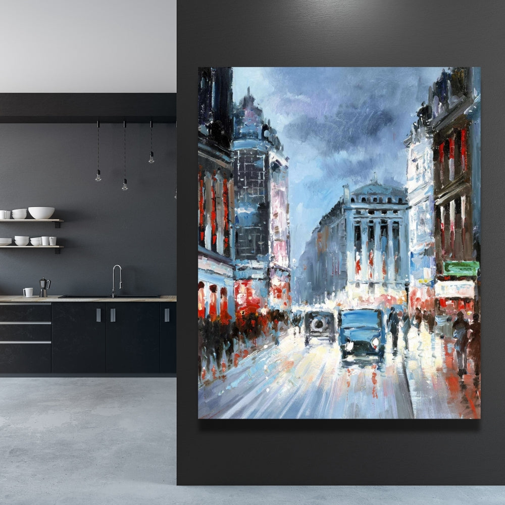 Abstract Red & Blue City Canvas | Bedroom Wall Art Decor