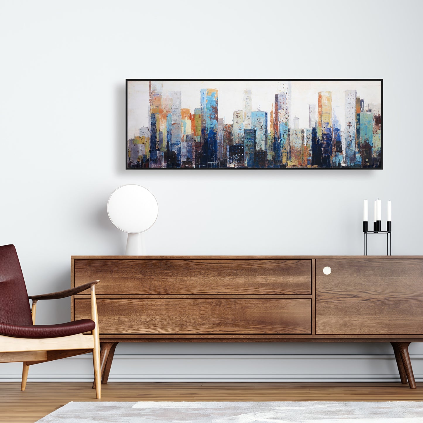 Toile abstraite texturée représentant une ville | Décoration murale encadrée représentant un paysage urbain