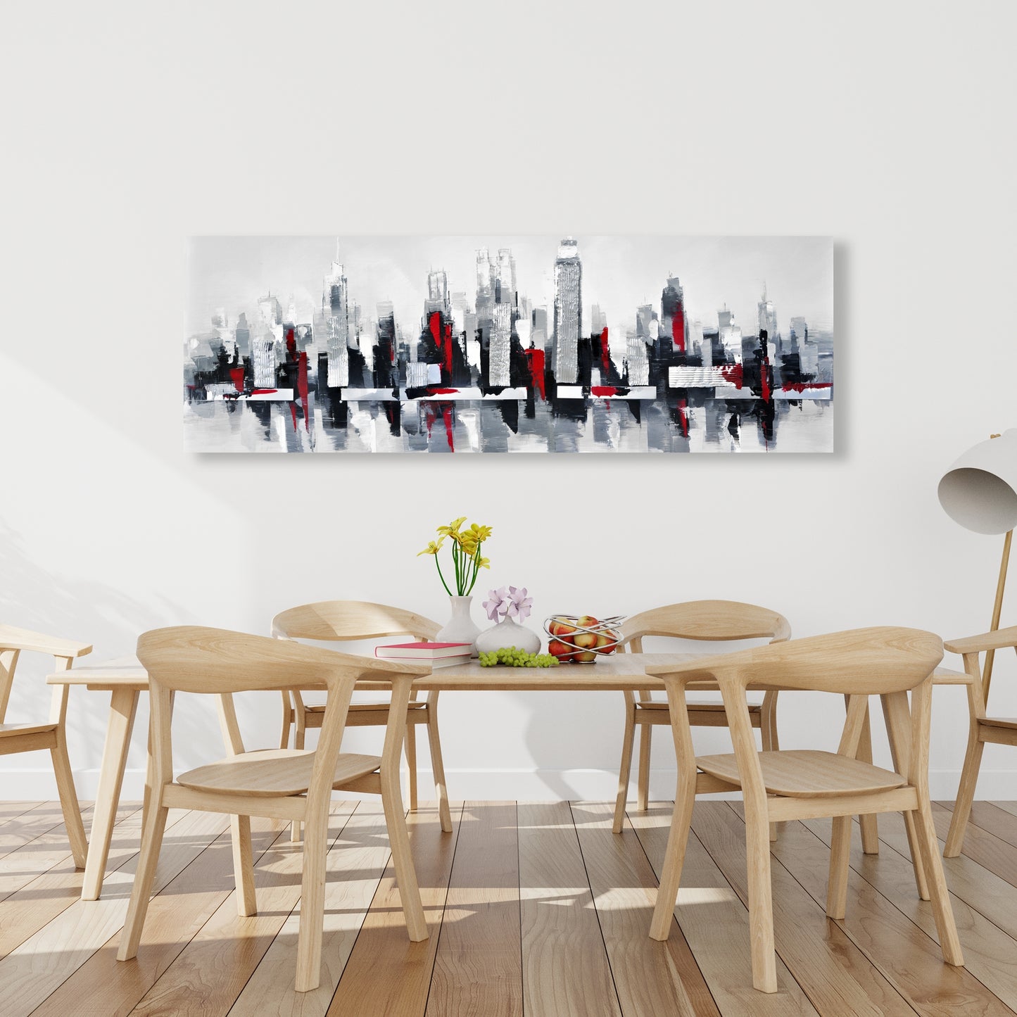 Gray and Red Cityscape Canvas | Industrial Gray Home Decor