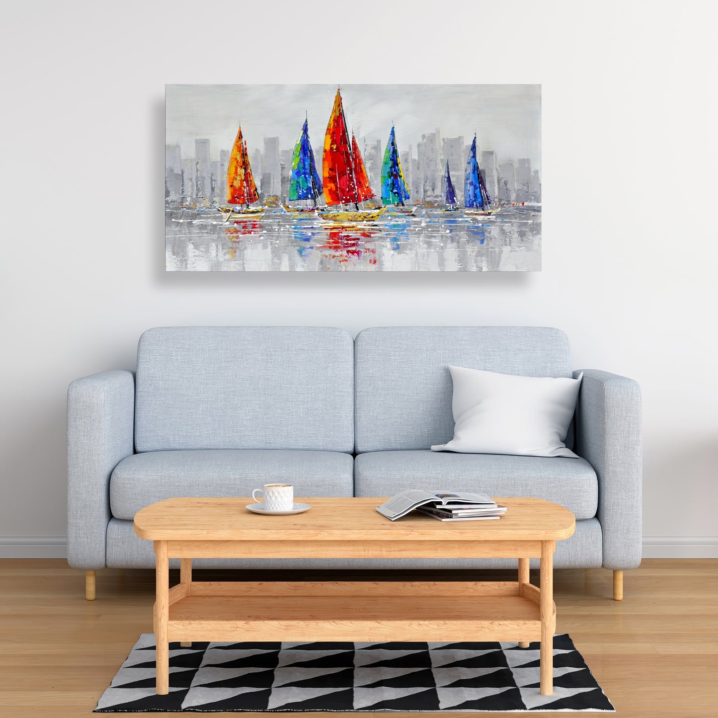 Colorful Boats Canvas - Contemporary Boat Bedroom Wall Art