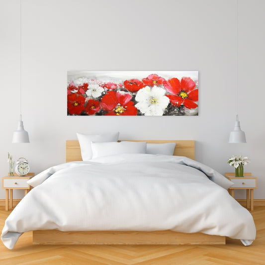 Red and White Flowers Field Canvas - Botanical Home Decor