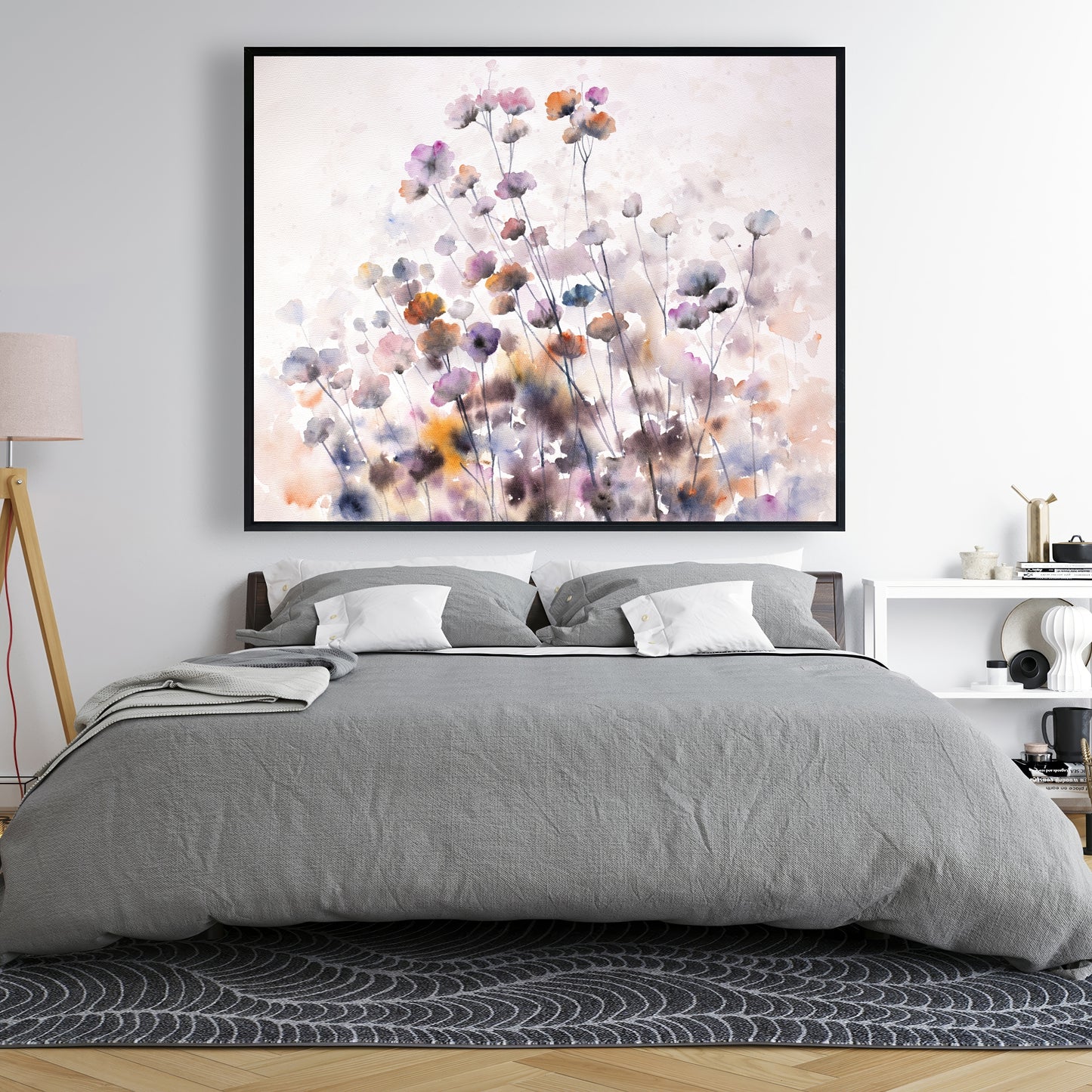 Toile encadrée Fleurs sauvages - Décoration de chambre florale romantique