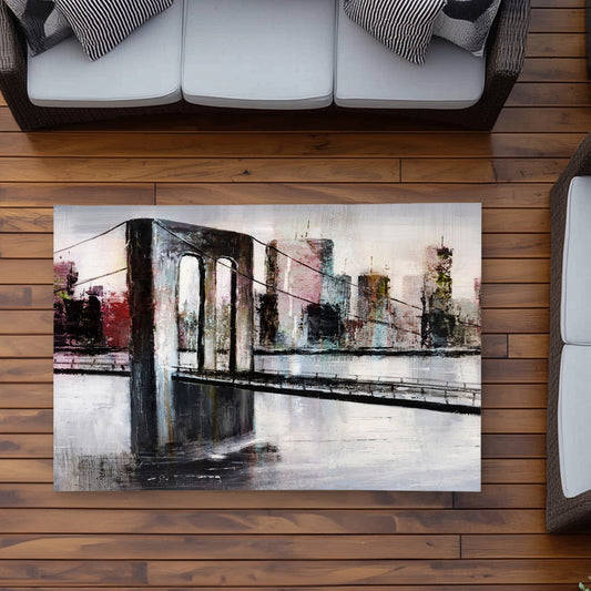Abstract Bridge Cityscape Gray Bedroom Outdoor Area Rug | Decor