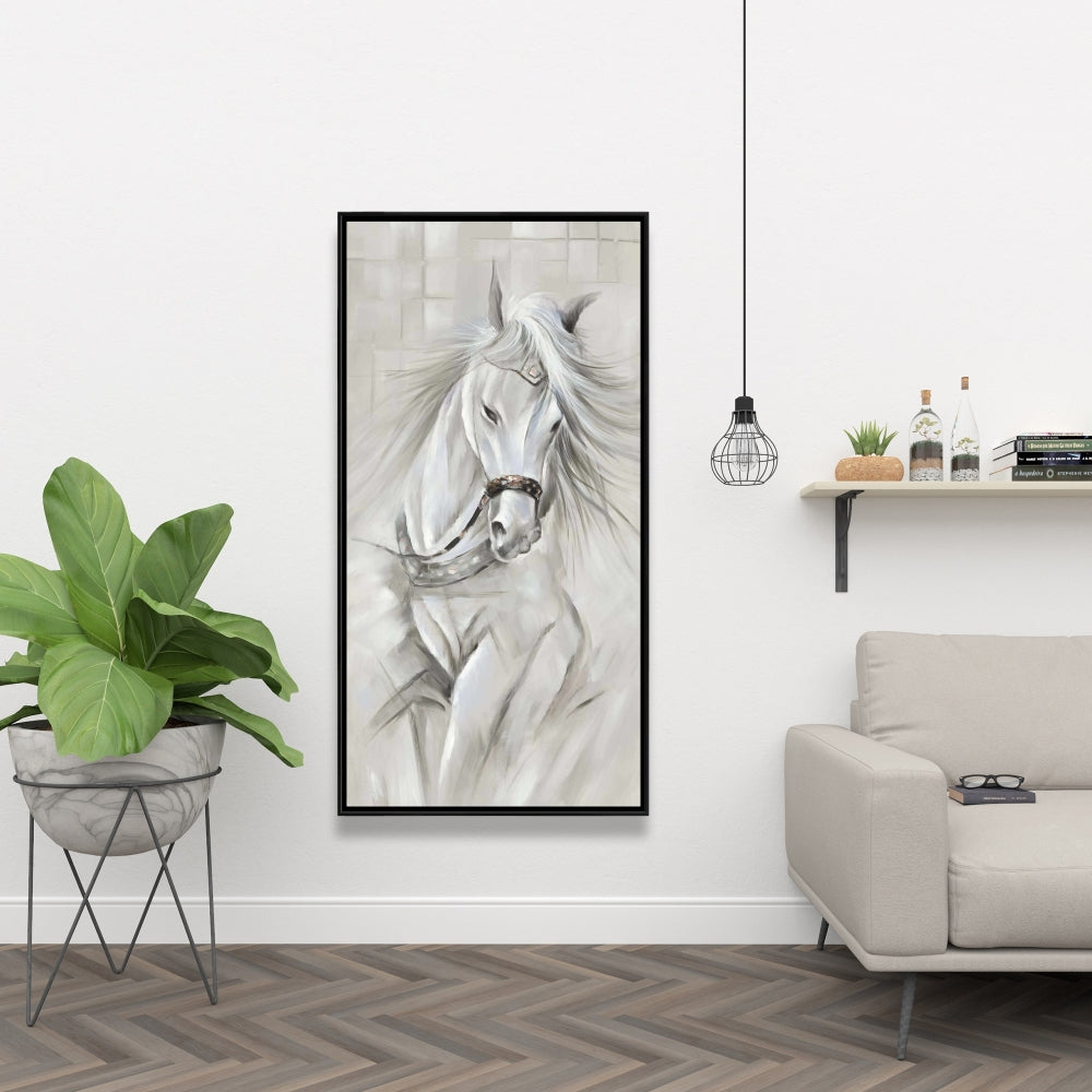 Toile Cheval Blanc | Décoration murale encadrée blanche | Décoration d'intérieur