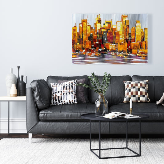 Orange Buildings Canvas | Contemporary Bedroom Wall Art Decor