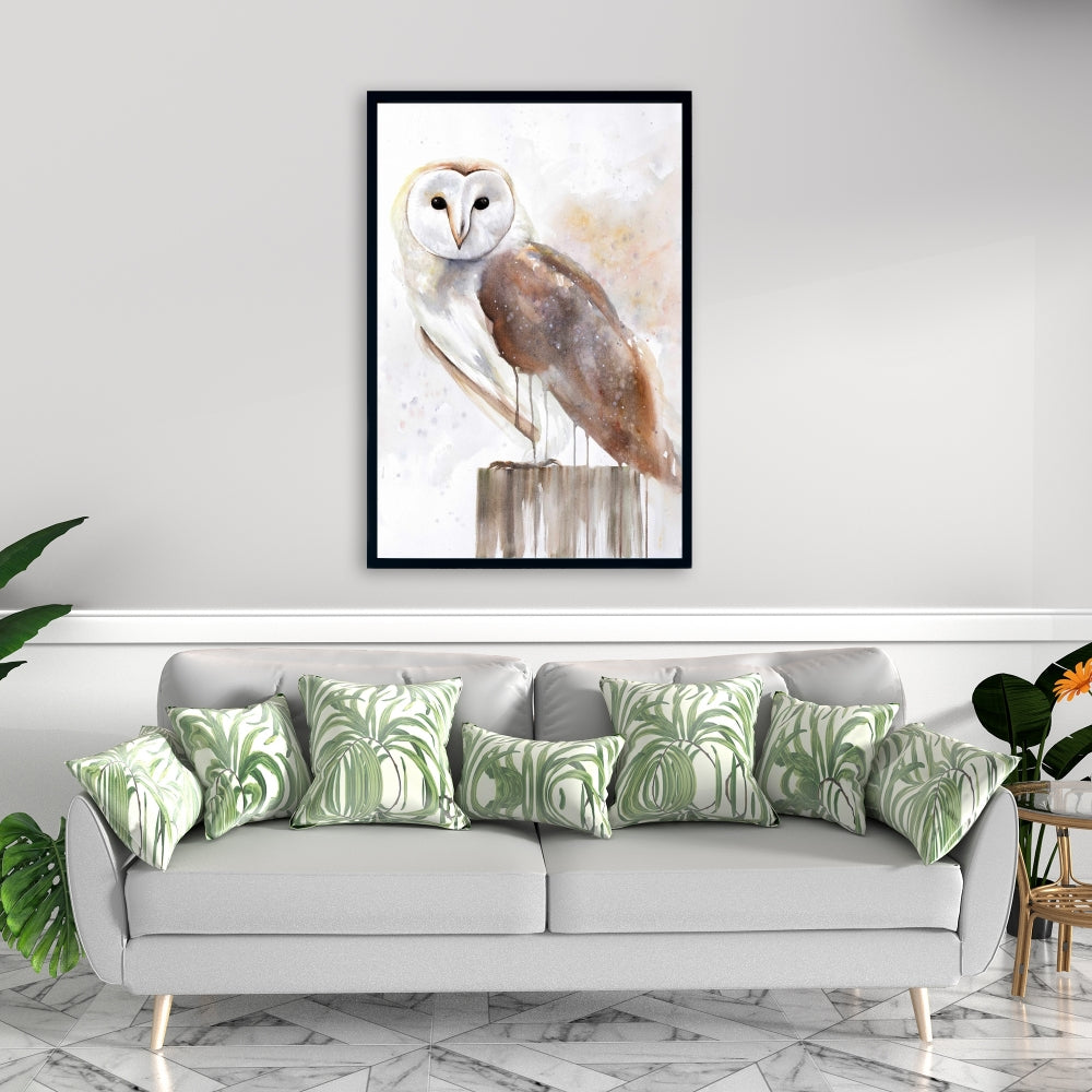Toile Chouette effraie – Décoration de chambre rustique | Art d'oiseau encadré