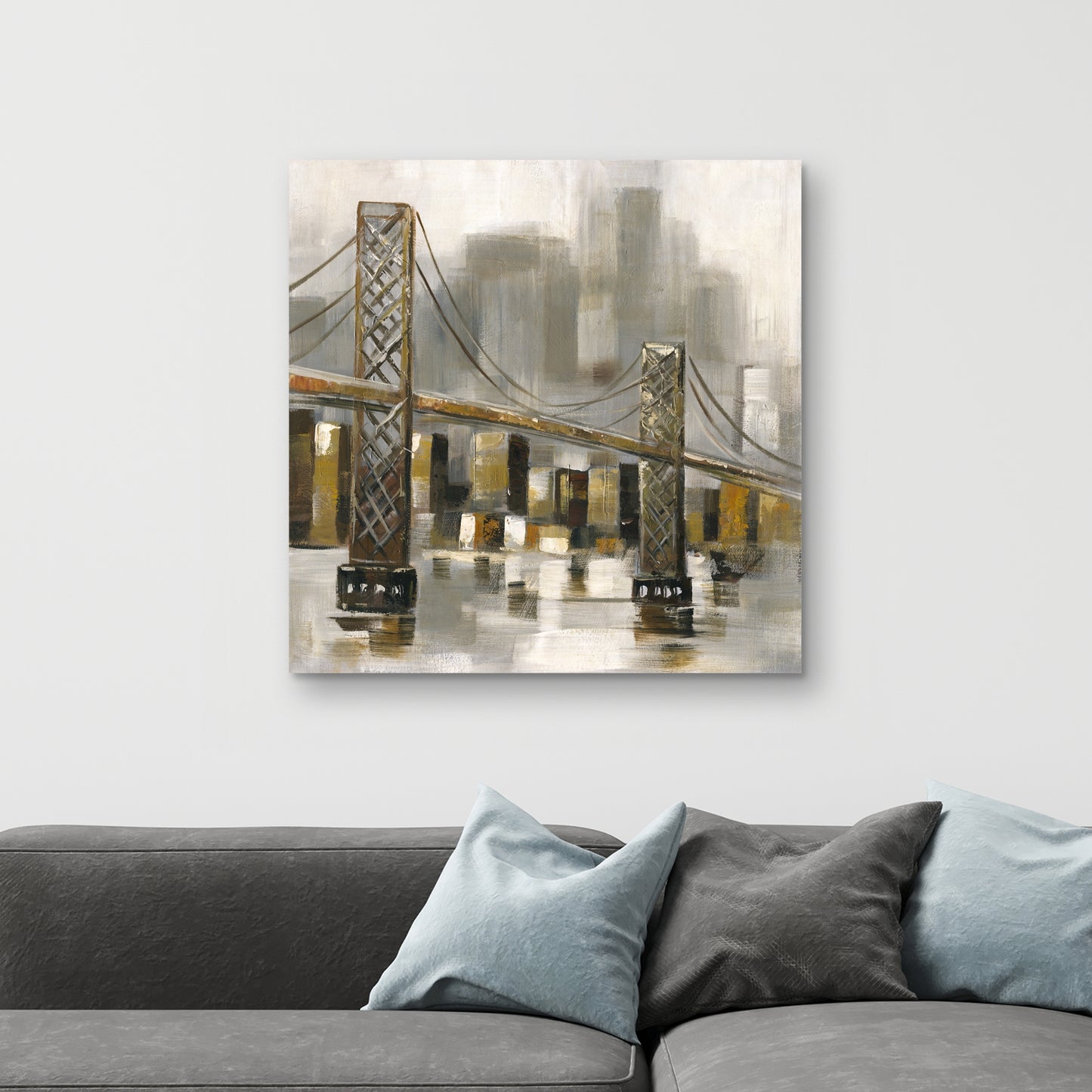 Toile marron contemporaine - Décoration : Pont par temps nuageux