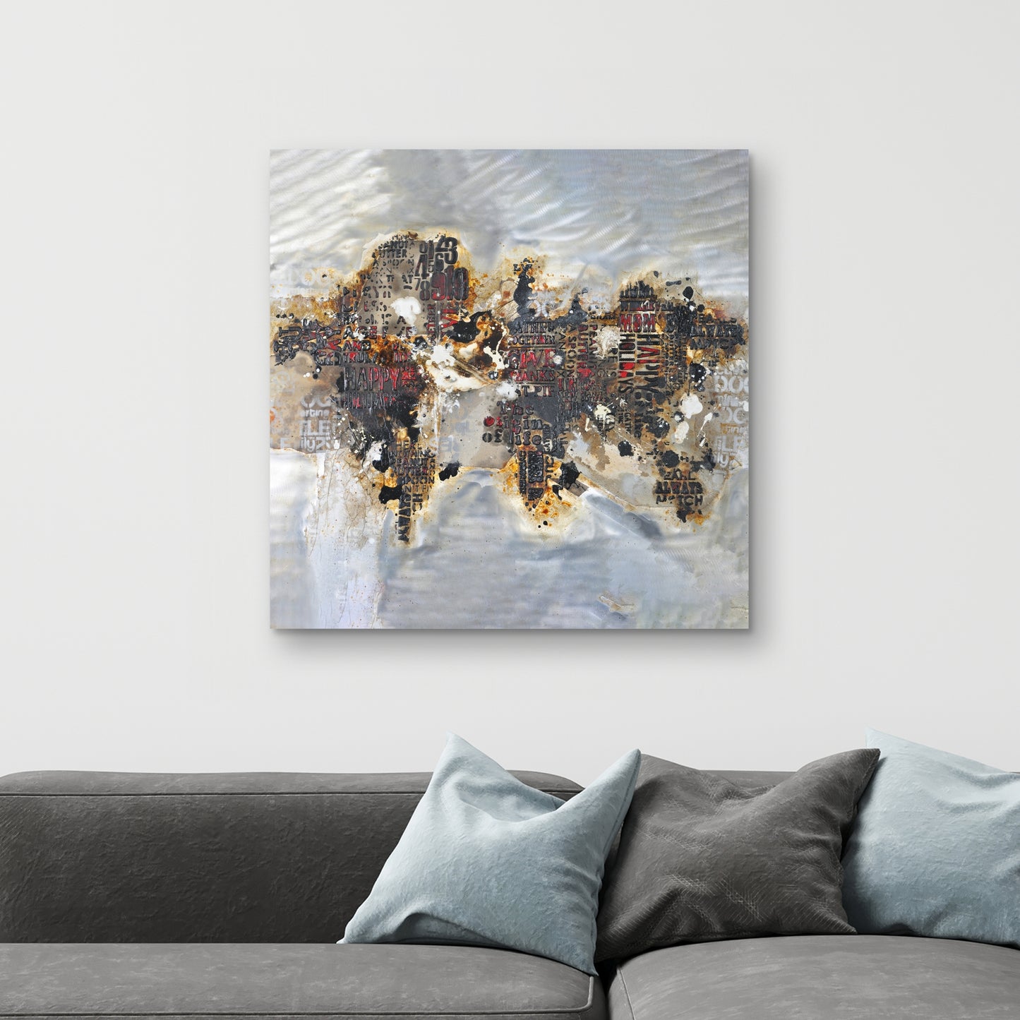 Carte du monde texturée sur toile | Décoration murale moderne pour chambre à coucher