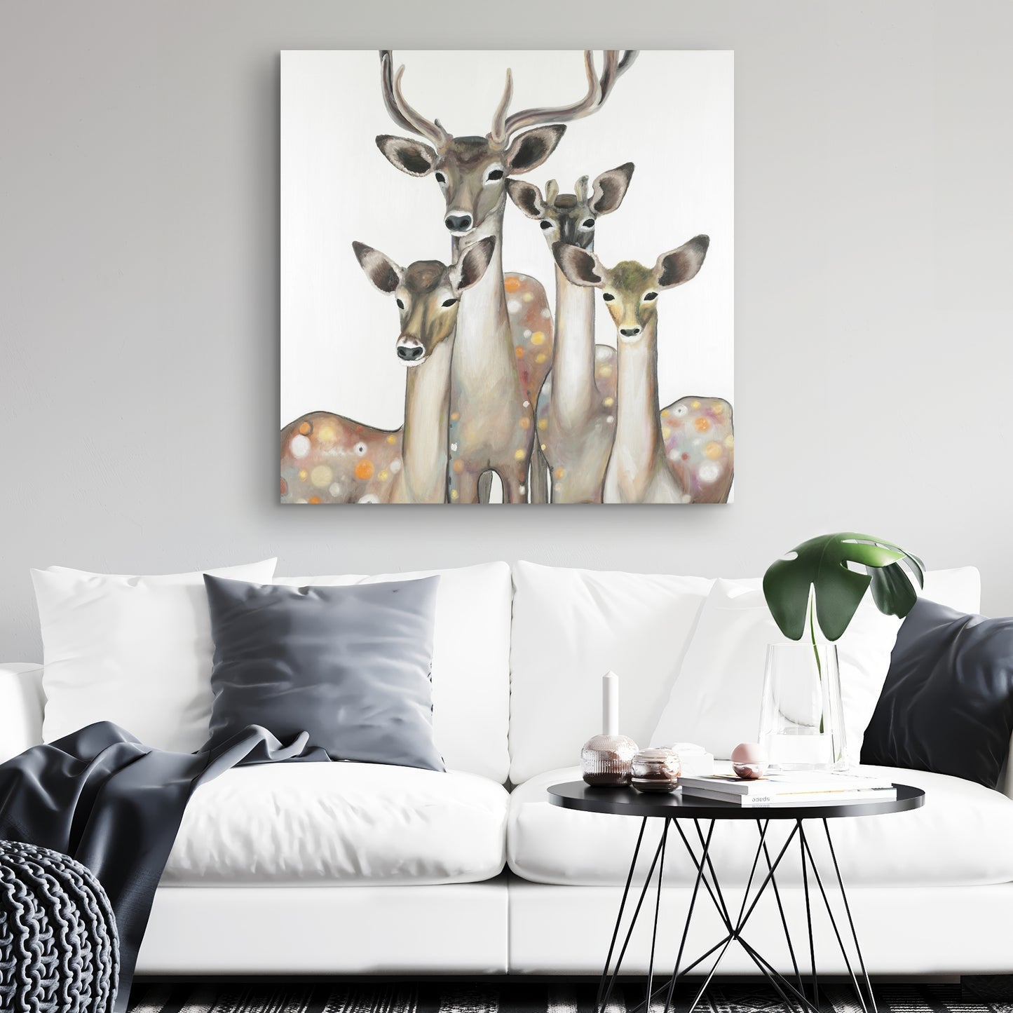Abstract Deers Canvas - Brown Animal Art for Bedroom Decor