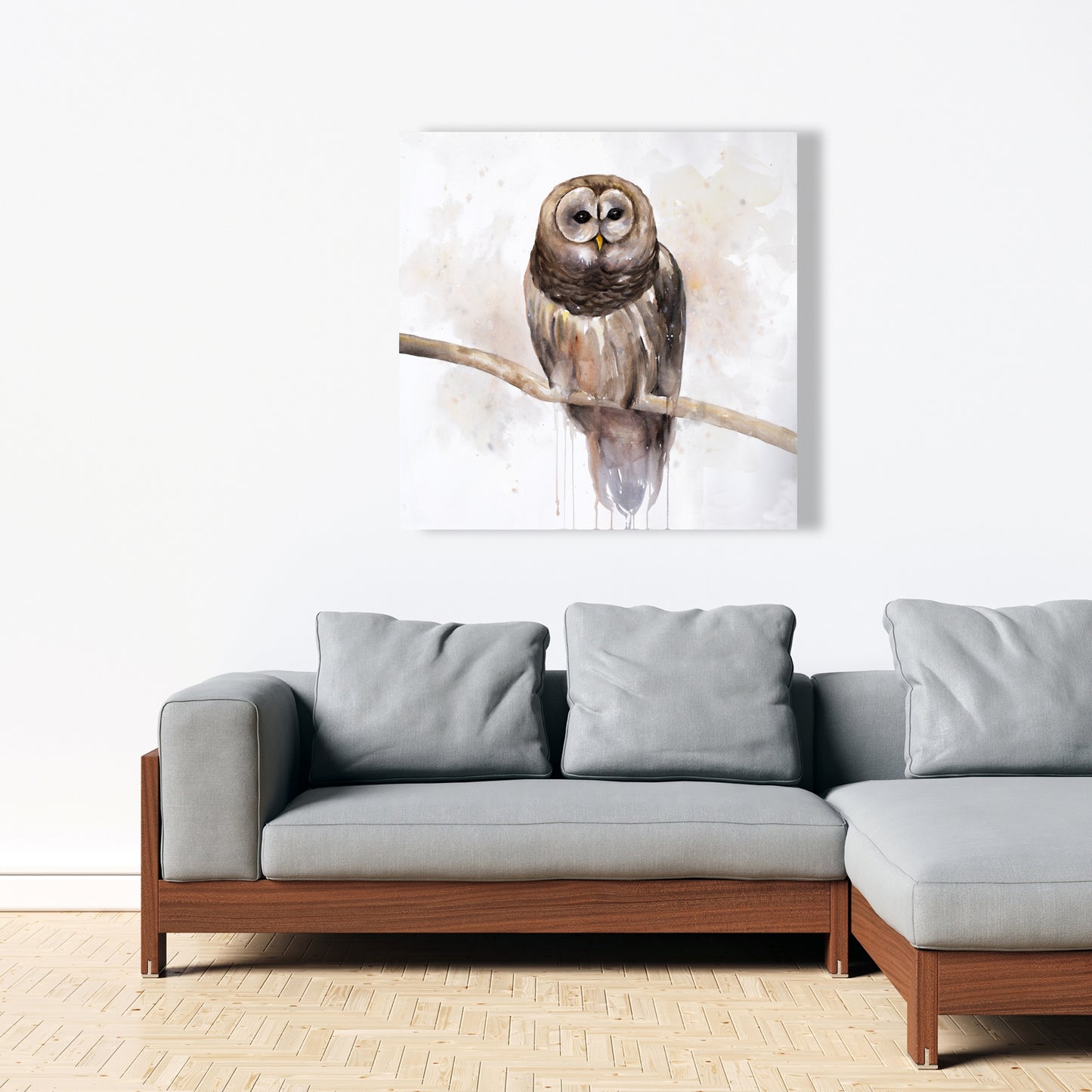 Toile rustique représentant une chouette rayée - Décoration murale animalière pour chambre à coucher