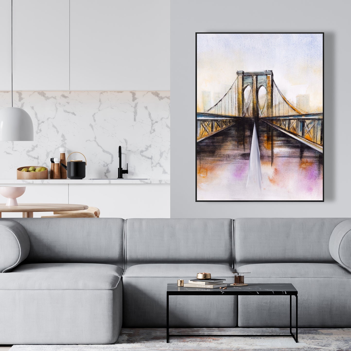 Toile colorée représentant le pont de Brooklyn – Décoration murale romantique pour chambre à coucher
