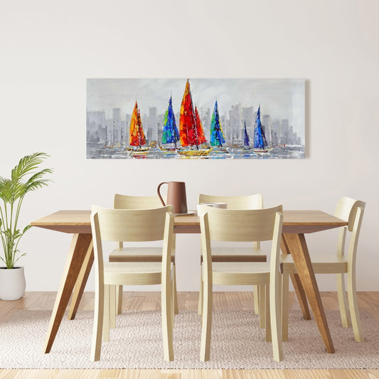 Colorful Boats Canvas - Contemporary Boat Bedroom Wall Art