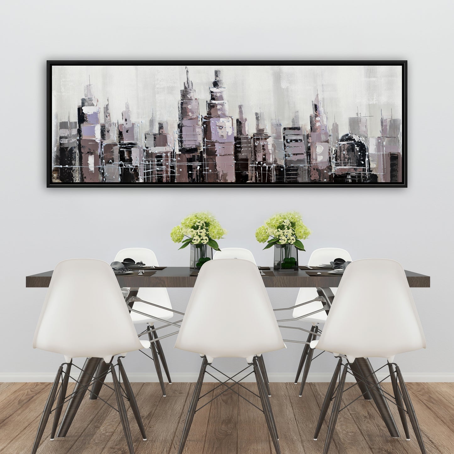 Toile abstraite représentant un paysage urbain en niveaux de gris – Décoration de chambre moderne